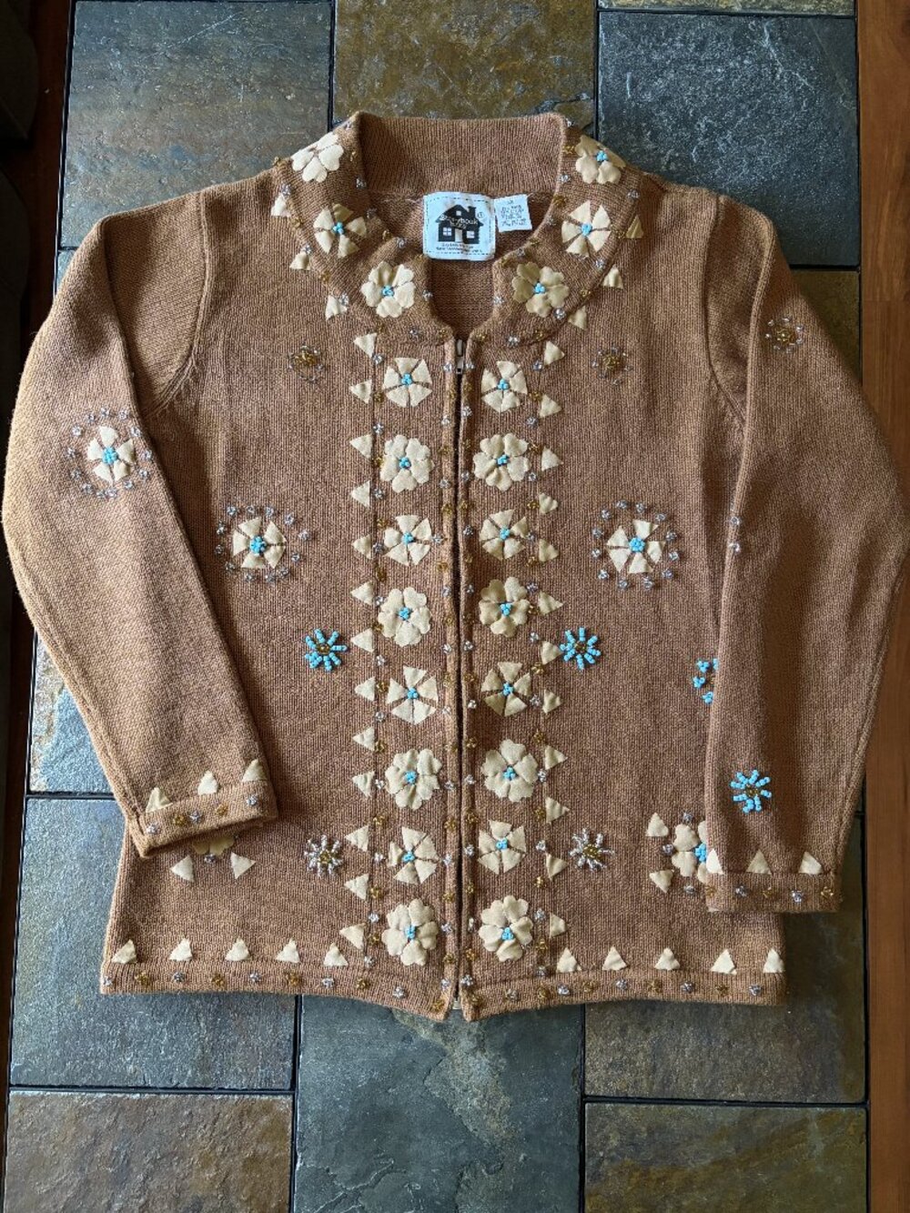 Vintage Storybook Knits "Subtle Statements" Beaded Zip Cardigan XS